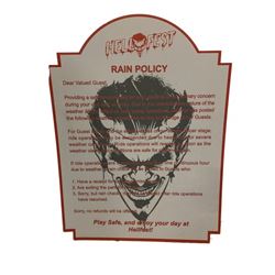 Hell Fest Rain Policy Sign Movie Props