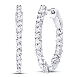 10kt White Gold Round Diamond Inside Outside Hoop Earrings 2.00 Cttw