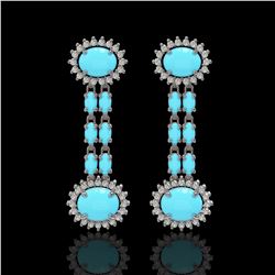 7.39 ctw Turquoise & Diamond Earrings 14K White Gold