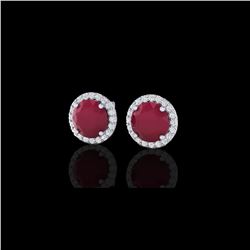 4 ctw Ruby & Halo VS/SI Diamond Certified Micro Earrings 18K White Gold