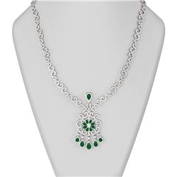 23.91 ctw Emerald & Diamond Necklace 18K White Gold