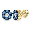 Image 1 : 10kt Yellow Gold Round Blue Color Enhanced Diamond Cluster Earrings 1.00 Cttw