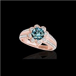 1.5 ctw SI Certified Fancy Blue Diamond Solitaire Halo Ring 10K Rose Gold