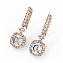 4.25 ctw Cushion Cut Diamond Designer Earrings 18K Rose Gold
