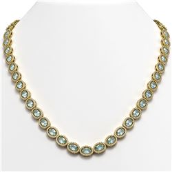 24.65 ctw Aquamarine & Diamond Micro Pave Halo Necklace 10K Yellow Gold