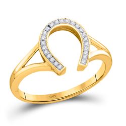 10kt Yellow Gold Round Diamond Horseshoe Lucky Ring 1/12 Cttw