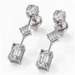 1.85 ctw Emerald Cut Diamond Designer Earrings 18K White Gold