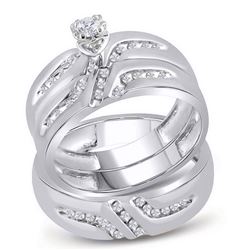 10kt White Gold His & Hers Round Diamond Solitaire Matching Bridal Wedding Ring Band Set 1/4 Cttw