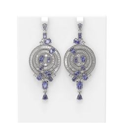 21.81 ctw Tanzanite & Diamond Earrings 18K White Gold