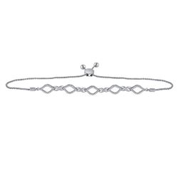 10kt White Gold Round Diamond Infinity Oval Bolo Bracelet 1/4 Cttw