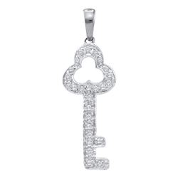 10kt White Gold Round Diamond Trefoil Key Pendant 1/6 Cttw