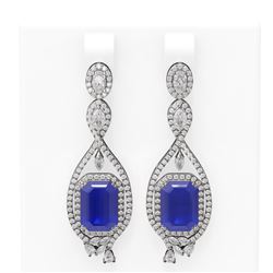15.58 ctw Sapphire & Diamond Earrings 18K White Gold