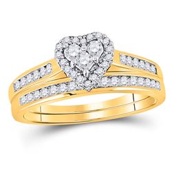 10kt Yellow Gold Diamond Heart Bridal Wedding Engagement Ring Band Set 1/2 Cttw