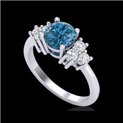 1.25 ctw Fancy Intense Blue Diamond Art Deco Ring 18K White Gold