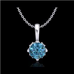 0.62 ctw Fancy Intense Blue Diamond Art Deco Necklace 18K White Gold