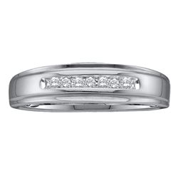 14kt White Gold Mens Round Diamond Channel-set Wedding Anniversary Band Ring 1/12 Cttw