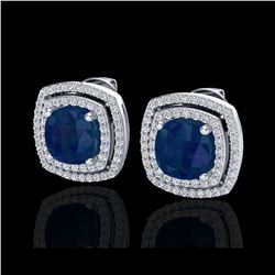 4.95 ctw Sapphire & Micro Pave VS/SI Diamond Earrings 18K White Gold
