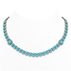 44.58 ctw Turquoise & Diamond Necklace 14K Rose Gold