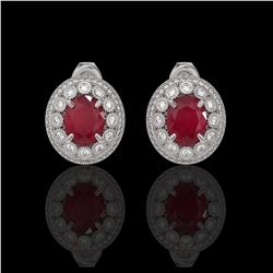 8.84 ctw Certified Ruby & Diamond Victorian Earrings 14K White Gold