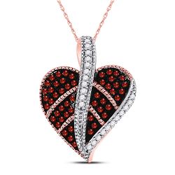 10kt Rose Gold Round Red Color Enhanced Diamond Milgrain Heart Leaf Pendant 1/5 Cttw