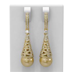 1.84 ctw Diamond and Pearl Earrings 18K Yellow Gold