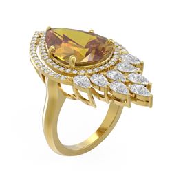 12.56 ctw Canary Citrine & Diamond Ring 18K Yellow Gold
