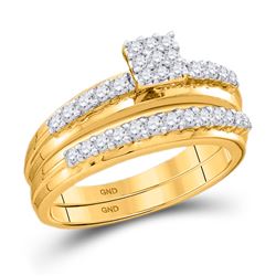 14k White Gold Round Diamond Cluster Bridal Wedding Engagement Ring Band Set 1/2 Cttw
