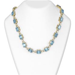 94.1 ctw Blue Topaz & Diamond Necklace 18K Yellow Gold