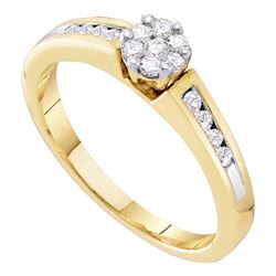 10kt Yellow Gold Round Diamond Flower Cluster Ring 1/4 Cttw