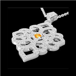 1.40 ctw Citrine & Micro Pave VS/SI Diamond Necklace 14K White Gold