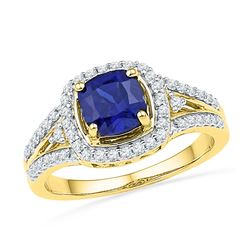 10kt Yellow Gold Lab-Created Blue Sapphire Solitaire Ring 2.00 Cttw