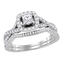 14kt White Gold Princess Diamond Bridal Wedding Engagement Ring Band Set 1.00 Cttw