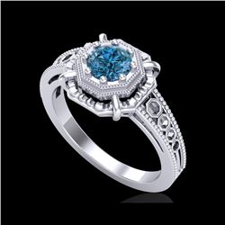 0.53 ctw Fancy Intense Blue Diamond Art Deco Ring 18K White Gold