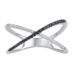 10kt White Gold Round Black Color Enhanced Diamond Crossover Band Ring 1/6 Cttw