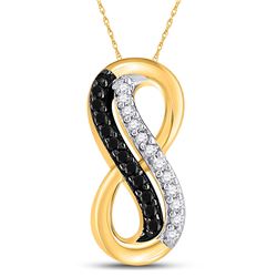 10kt Yellow Gold Round Black Color Enhanced Diamond Infinity Pendant 1/10 Cttw