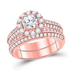14kt Rose Gold Round Diamond Bridal Wedding Engagement Ring Band Set 1-7/8 Cttw