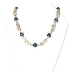 17.27 ctw Diamond and Pearl Necklace 18K Yellow Gold