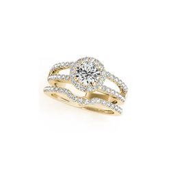 1.51 ctw Certified VS/SI Diamond 2pc Wedding Set Halo 14K Yellow Gold