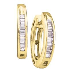 14kt Yellow Gold Baguette Diamond Huggie Earrings 1/6 Cttw