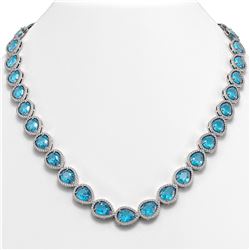 43.2 ctw Swiss Topaz & Diamond Micro Pave Halo Necklace 10K White Gold