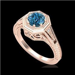 0.84 ctw Fancy Intense Blue Diamond Art Deco Ring 18K Rose Gold