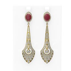 9.69 ctw Ruby & Diamond Earrings 18K Yellow Gold