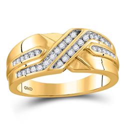 10kt Yellow Gold Mens Round Diamond Diagonal Double Row Band Ring 1/4 Cttw