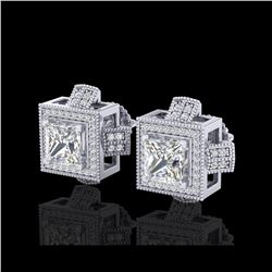 2.75 ctw Princess VS/SI Diamond Micro Pave Stud Earrings 18K White Gold