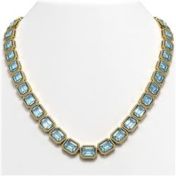 78.34 ctw Sky Topaz & Diamond Micro Pave Halo Necklace 10K Yellow Gold