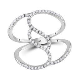 10kt White Gold Round Diamond Open Strand Wide Band Ring 1/3 Cttw