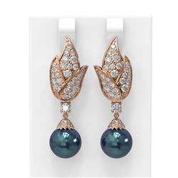 3.62 ctw Diamond and Pearl Earrings 18K Rose Gold