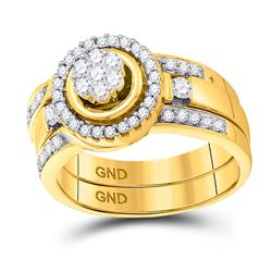 14kt Yellow Gold Round Diamond Bridal Wedding Engagement Ring Band Set 1/2 Cttw