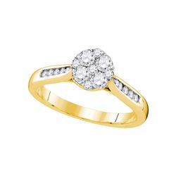 14kt Yellow Gold Round Diamond Cluster Bridal Wedding Engagement Ring 1/2 Cttw