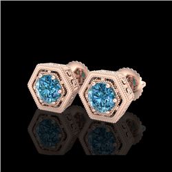 1.07 ctw Fancy Intense Blue Diamond Art Deco Earrings 18K Rose Gold